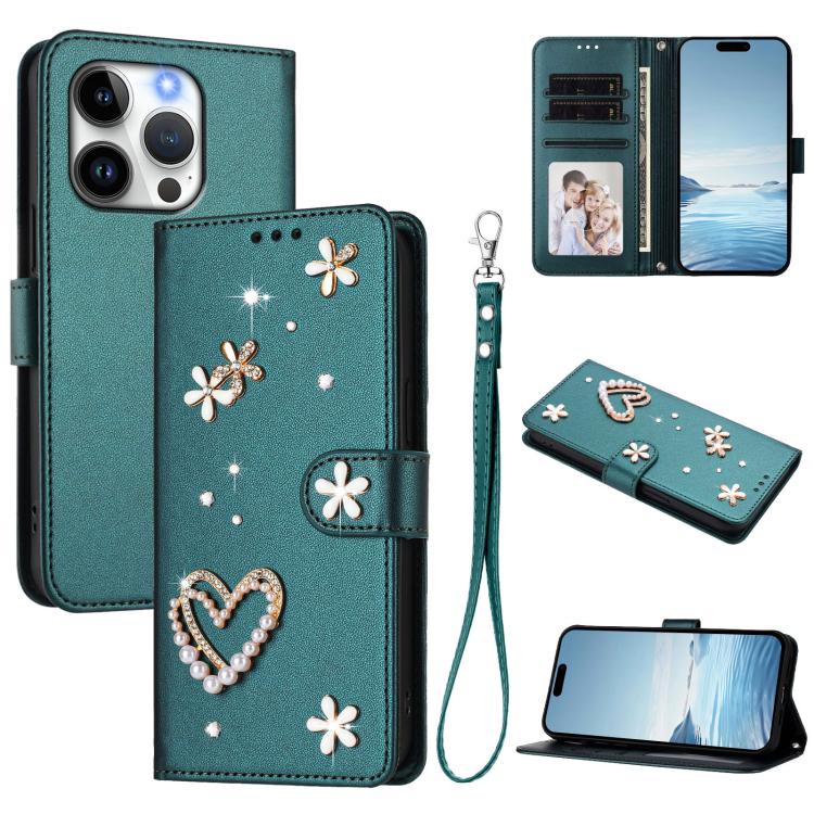 Funda para teléfono ZS01 de doble capa con diseño floral en forma de corazón y correa para la muñeca., For iPhone 15, For iPhone 14 Plus, For iPhone 14 / 13, For iPhone 14 Pro, For iPhone 14 Pro Max, For iPhone 13 Pro Max