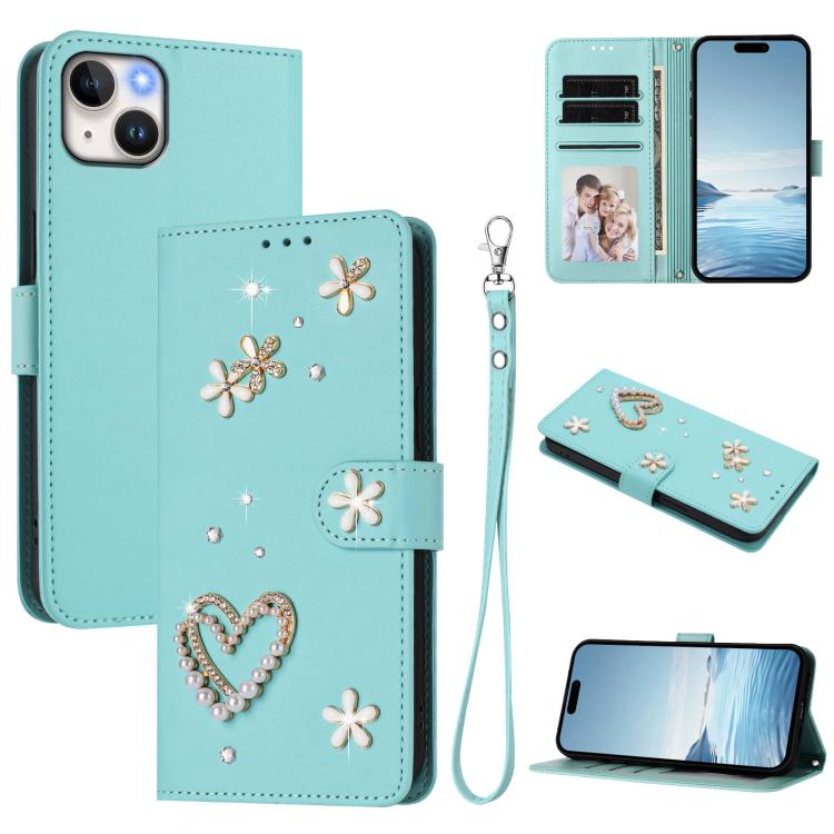 Funda para teléfono ZS01 de doble capa con diseño floral en forma de corazón y correa para la muñeca., For iPhone 15, For iPhone 14 Plus, For iPhone 14 / 13, For iPhone 14 Pro, For iPhone 14 Pro Max, For iPhone 13 Pro Max