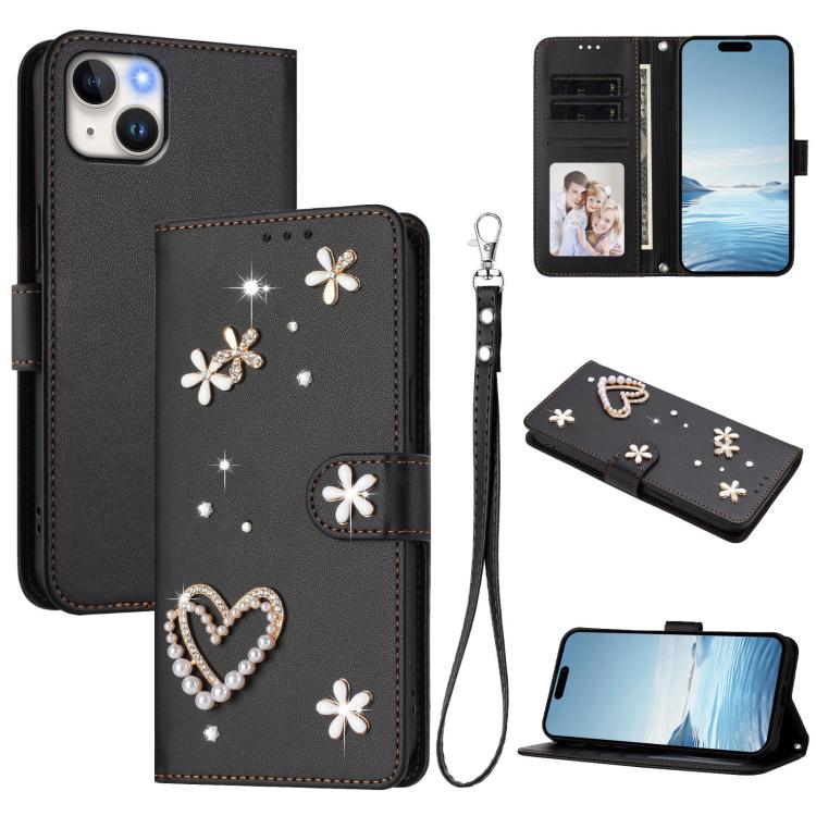 Funda para teléfono ZS01 de doble capa con diseño floral en forma de corazón y correa para la muñeca., For iPhone 15, For iPhone 14 Plus, For iPhone 14 / 13, For iPhone 14 Pro, For iPhone 14 Pro Max, For iPhone 13 Pro Max