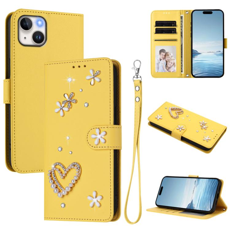 Funda para teléfono ZS01 de doble capa con diseño floral en forma de corazón y correa para la muñeca., For iPhone 15, For iPhone 14 Plus, For iPhone 14 / 13, For iPhone 14 Pro, For iPhone 14 Pro Max, For iPhone 13 Pro Max
