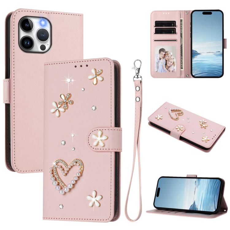 Funda para teléfono ZS01 de doble capa con diseño floral en forma de corazón y correa para la muñeca., For iPhone 15, For iPhone 14 Plus, For iPhone 14 / 13, For iPhone 14 Pro, For iPhone 14 Pro Max, For iPhone 13 Pro Max