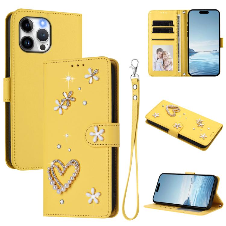 Funda para teléfono ZS01 de doble capa con diseño floral en forma de corazón y correa para la muñeca., For iPhone 15, For iPhone 14 Plus, For iPhone 14 / 13, For iPhone 14 Pro, For iPhone 14 Pro Max, For iPhone 13 Pro Max