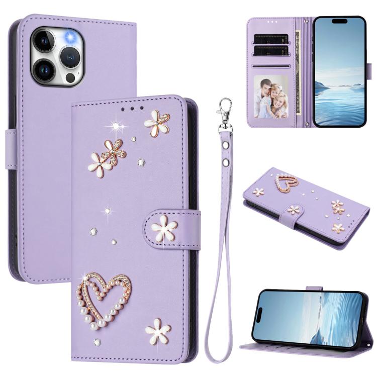 Funda para teléfono ZS01 de doble capa con diseño floral en forma de corazón y correa para la muñeca., For iPhone 15, For iPhone 14 Plus, For iPhone 14 / 13, For iPhone 14 Pro, For iPhone 14 Pro Max, For iPhone 13 Pro Max