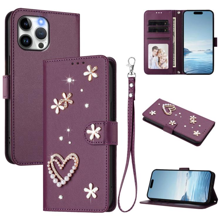Funda para teléfono ZS01 de doble capa con diseño floral en forma de corazón y correa para la muñeca., For iPhone 15, For iPhone 14 Plus, For iPhone 14 / 13, For iPhone 14 Pro, For iPhone 14 Pro Max, For iPhone 13 Pro Max
