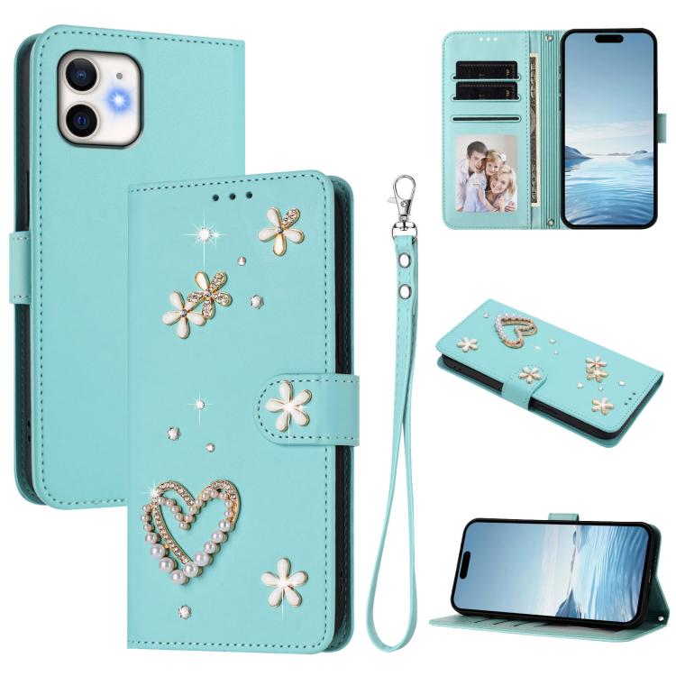 Funda para teléfono ZS01 de doble capa con diseño floral en forma de corazón y correa para la muñeca., For iPhone 13 Pro, For iPhone 12 / 12 Pro, For iPhone 12 Pro Max, For iPhone 11 Pro Max, For iPhone 11, For iPhone 11 Pro