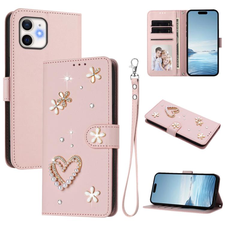Funda para teléfono ZS01 de doble capa con diseño floral en forma de corazón y correa para la muñeca., For iPhone 13 Pro, For iPhone 12 / 12 Pro, For iPhone 12 Pro Max, For iPhone 11 Pro Max, For iPhone 11, For iPhone 11 Pro