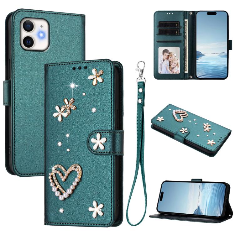 Funda para teléfono ZS01 de doble capa con diseño floral en forma de corazón y correa para la muñeca., For iPhone 13 Pro, For iPhone 12 / 12 Pro, For iPhone 12 Pro Max, For iPhone 11 Pro Max, For iPhone 11, For iPhone 11 Pro
