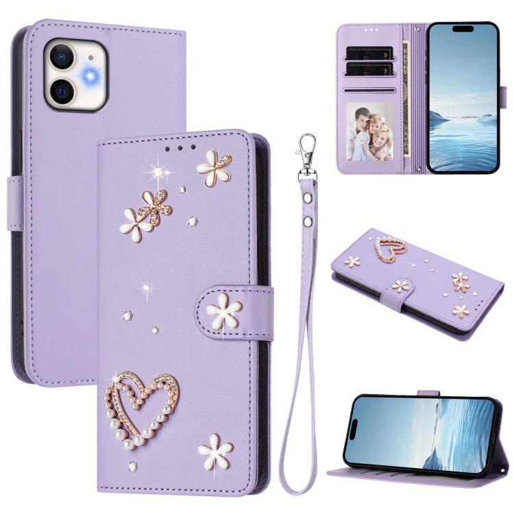 Funda para teléfono ZS01 de doble capa con diseño floral en forma de corazón y correa para la muñeca., For iPhone 13 Pro, For iPhone 12 / 12 Pro, For iPhone 12 Pro Max, For iPhone 11 Pro Max, For iPhone 11, For iPhone 11 Pro