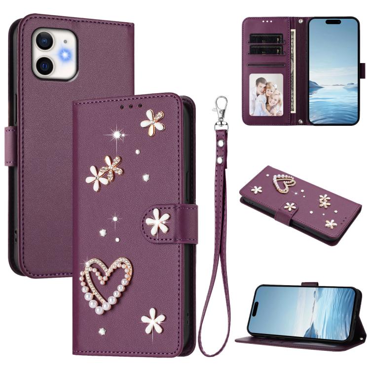Funda para teléfono ZS01 de doble capa con diseño floral en forma de corazón y correa para la muñeca., For iPhone 13 Pro, For iPhone 12 / 12 Pro, For iPhone 12 Pro Max, For iPhone 11 Pro Max, For iPhone 11, For iPhone 11 Pro