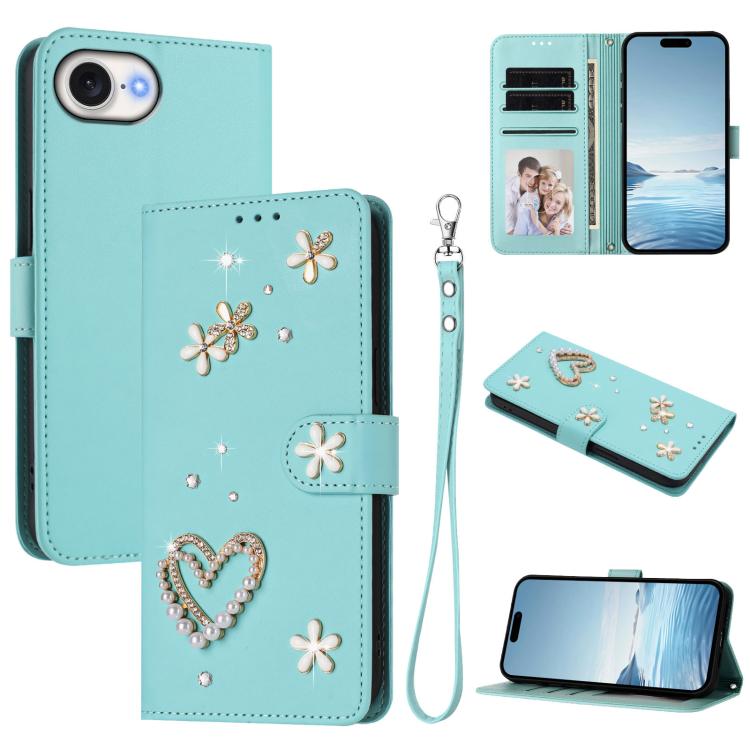 Funda para teléfono ZS01 de doble capa con diseño floral en forma de corazón y correa para la muñeca., For iPhone 18 Pro / 17 Pro, For iPhone 18 Pro Max / 17 Pro Max, For iPhone 17e / 16e, For iPhone 17, For iPhone Air, For iPhone 16 Pro Max