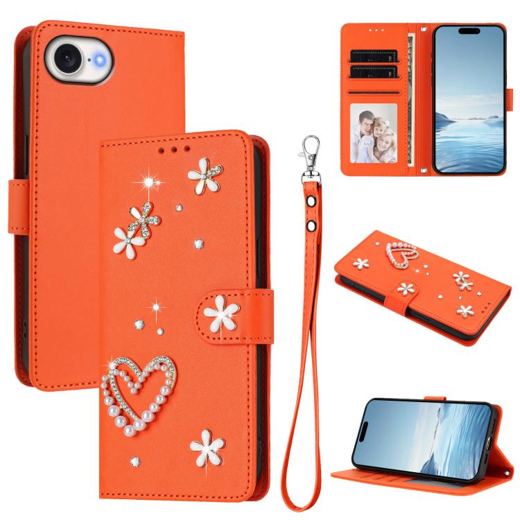 Funda para teléfono ZS01 de doble capa con diseño floral en forma de corazón y correa para la muñeca., For iPhone 18 Pro / 17 Pro, For iPhone 18 Pro Max / 17 Pro Max, For iPhone 17e / 16e, For iPhone 17, For iPhone Air, For iPhone 16 Pro Max