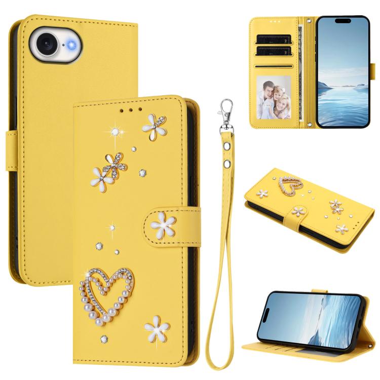 Funda para teléfono ZS01 de doble capa con diseño floral en forma de corazón y correa para la muñeca., For iPhone 18 Pro / 17 Pro, For iPhone 18 Pro Max / 17 Pro Max, For iPhone 17e / 16e, For iPhone 17, For iPhone Air, For iPhone 16 Pro Max