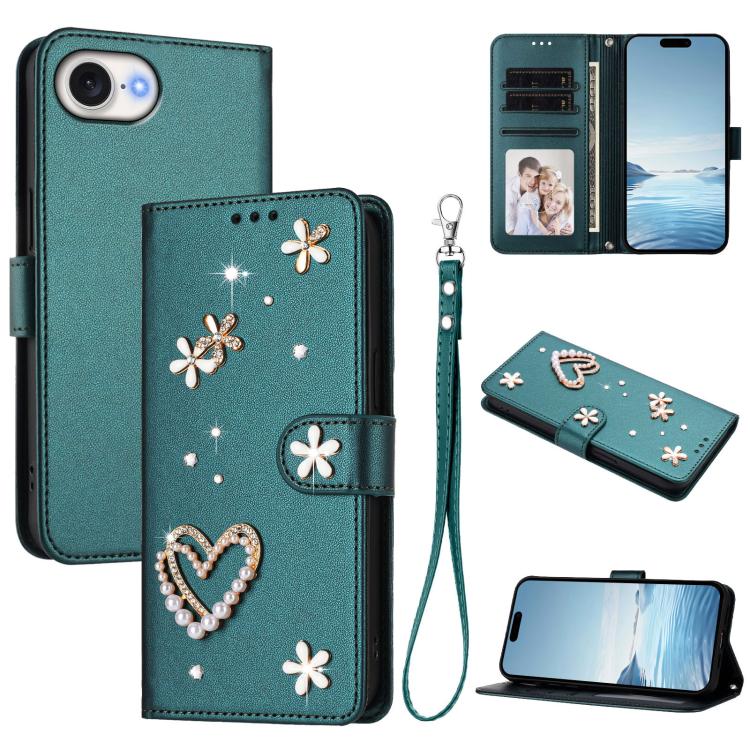 Funda para teléfono ZS01 de doble capa con diseño floral en forma de corazón y correa para la muñeca., For iPhone 18 Pro / 17 Pro, For iPhone 18 Pro Max / 17 Pro Max, For iPhone 17e / 16e, For iPhone 17, For iPhone Air, For iPhone 16 Pro Max