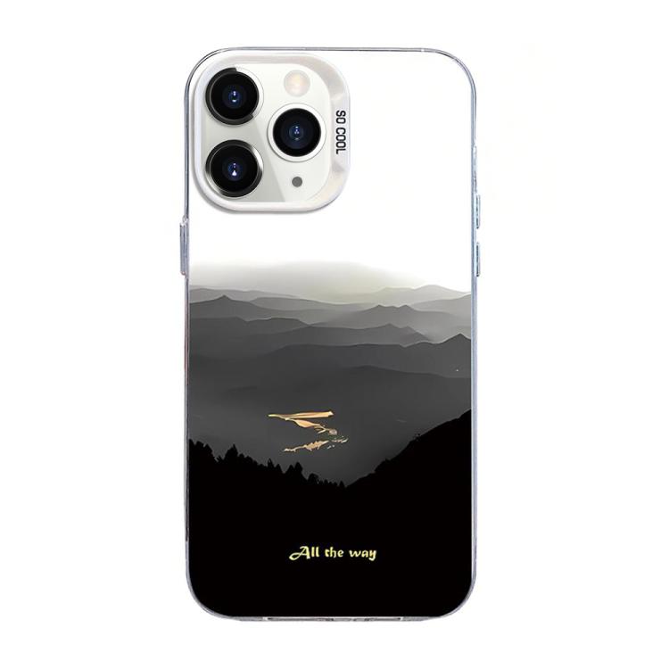 Funda híbrida de PC y TPU con estampado de montaña y color plateado, For iPhone 12 mini, For iPhone 11 Pro Max, For iPhone 11, For iPhone 11 Pro, For iPhone XS / X, For iPhone XR, For iPhone XS Max, For iPhone 8 Plus / 7 Plus
