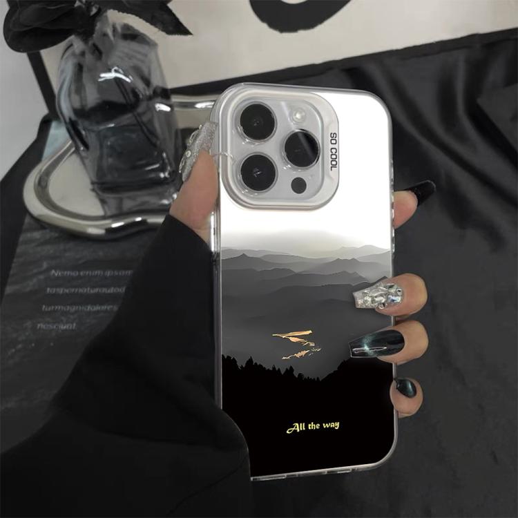 Funda híbrida de PC y TPU con estampado de montaña y color plateado, For iPhone 12 mini, For iPhone 11 Pro Max, For iPhone 11, For iPhone 11 Pro, For iPhone XS / X, For iPhone XR, For iPhone XS Max, For iPhone 8 Plus / 7 Plus