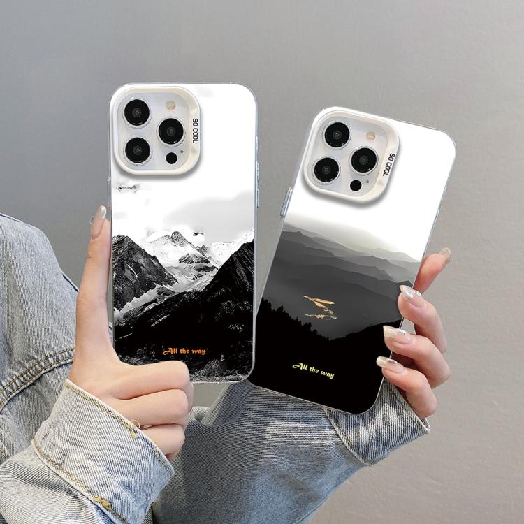 Funda híbrida de PC y TPU con estampado de montaña y color plateado, For iPhone 12 mini, For iPhone 11 Pro Max, For iPhone 11, For iPhone 11 Pro, For iPhone XS / X, For iPhone XR, For iPhone XS Max, For iPhone 8 Plus / 7 Plus