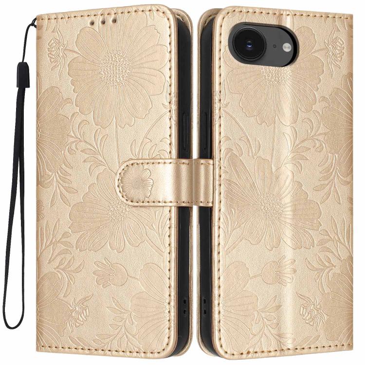 Funda de cuero para teléfono con relieve de girasol y cuerda negra pequeña, For iPhone 18 Pro, For iPhone 18 Pro Max, For iPhone 16e / 17e, For iPhone 17 Pro Max, For iPhone 17 Pro, For iPhone 17, For iPhone Air, For iPhone 16 Pro Max