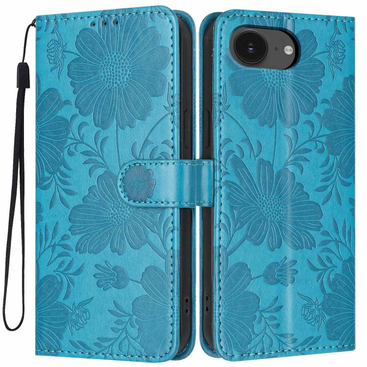 Funda de cuero para teléfono con relieve de girasol y cuerda negra pequeña, For iPhone 18 Pro, For iPhone 18 Pro Max, For iPhone 16e / 17e, For iPhone 17 Pro Max, For iPhone 17 Pro, For iPhone 17, For iPhone Air, For iPhone 16 Pro Max