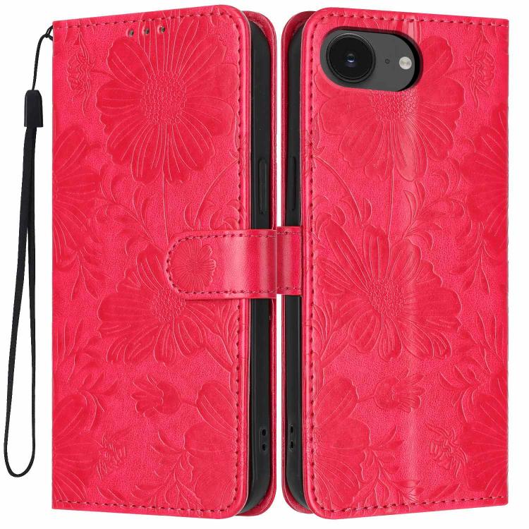 Funda de cuero para teléfono con relieve de girasol y cuerda negra pequeña, For iPhone 18 Pro, For iPhone 18 Pro Max, For iPhone 16e / 17e, For iPhone 17 Pro Max, For iPhone 17 Pro, For iPhone 17, For iPhone Air, For iPhone 16 Pro Max