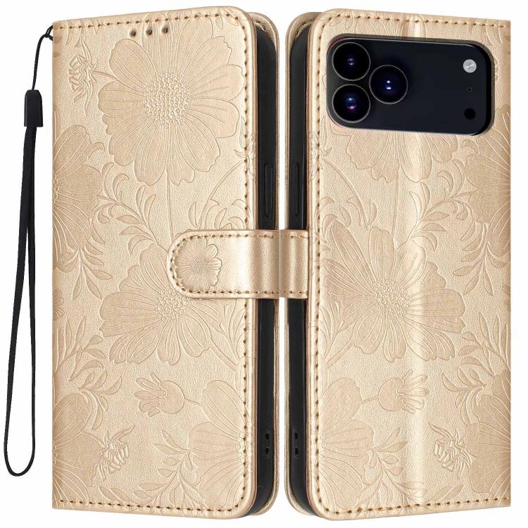 Funda de cuero para teléfono con relieve de girasol y cuerda negra pequeña, For iPhone 18 Pro, For iPhone 18 Pro Max, For iPhone 16e / 17e, For iPhone 17 Pro Max, For iPhone 17 Pro, For iPhone 17, For iPhone Air, For iPhone 16 Pro Max