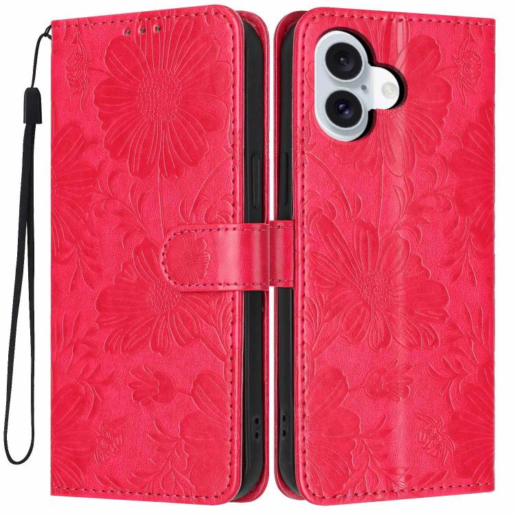 Funda de cuero para teléfono con relieve de girasol y cuerda negra pequeña, For iPhone 18 Pro, For iPhone 18 Pro Max, For iPhone 16e / 17e, For iPhone 17 Pro Max, For iPhone 17 Pro, For iPhone 17, For iPhone Air, For iPhone 16 Pro Max
