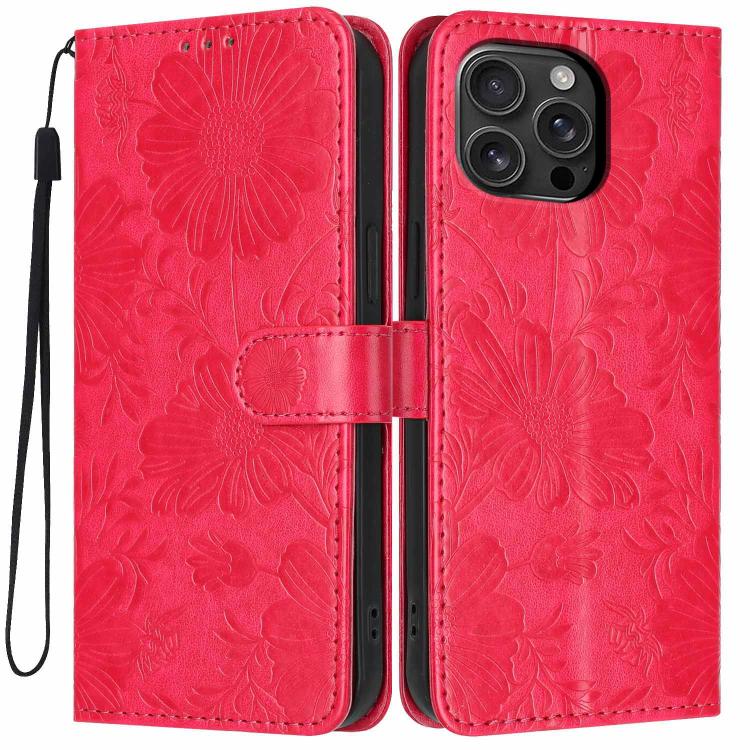 Funda de cuero para teléfono con relieve de girasol y cuerda negra pequeña, For iPhone 18 Pro, For iPhone 18 Pro Max, For iPhone 16e / 17e, For iPhone 17 Pro Max, For iPhone 17 Pro, For iPhone 17, For iPhone Air, For iPhone 16 Pro Max