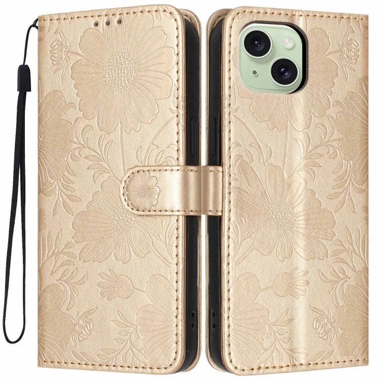Funda de cuero para teléfono con relieve de girasol y cuerda negra pequeña, For iPhone 14, For iPhone 14 Pro, For iPhone 14 Pro Max, For iPhone 13 Pro Max, For iPhone 13 Pro, For iPhone 13, For iPhone 12 / 12 Pro, For iPhone 12 Pro Max