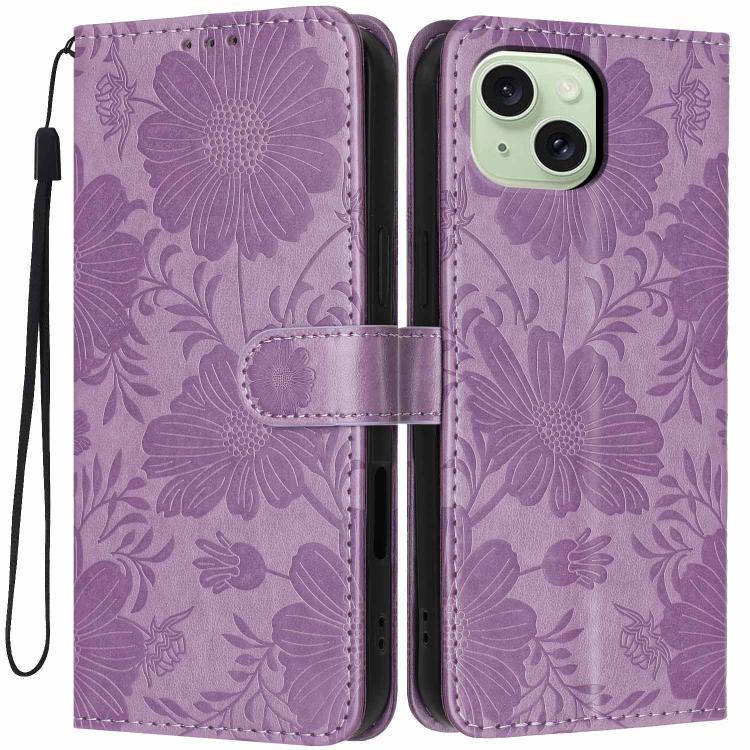 Funda de cuero para teléfono con relieve de girasol y cuerda negra pequeña, For iPhone 14, For iPhone 14 Pro, For iPhone 14 Pro Max, For iPhone 13 Pro Max, For iPhone 13 Pro, For iPhone 13, For iPhone 12 / 12 Pro, For iPhone 12 Pro Max