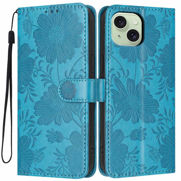 Funda de cuero para teléfono con relieve de girasol y cuerda negra pequeña, For iPhone 14, For iPhone 14 Pro, For iPhone 14 Pro Max, For iPhone 13 Pro Max, For iPhone 13 Pro, For iPhone 13, For iPhone 12 / 12 Pro, For iPhone 12 Pro Max
