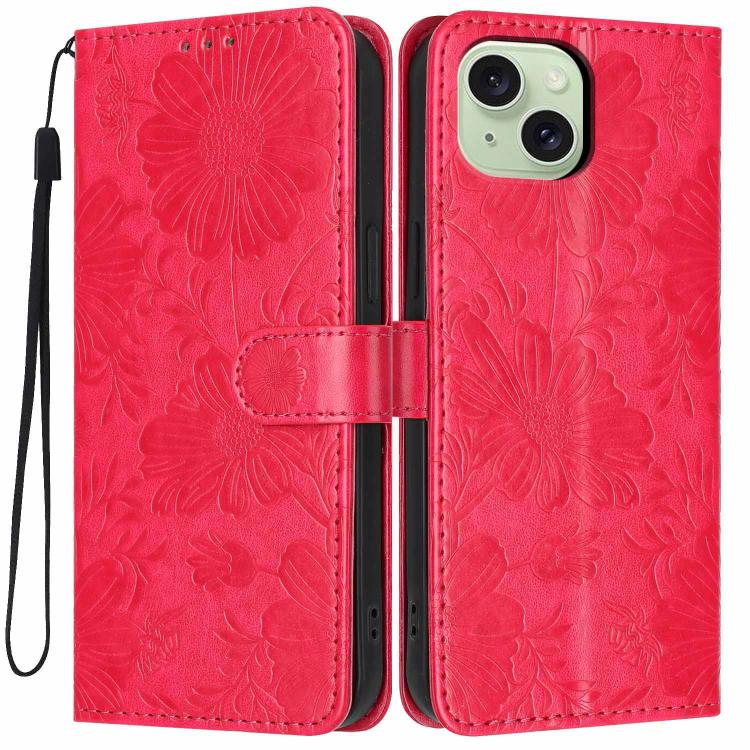 Funda de cuero para teléfono con relieve de girasol y cuerda negra pequeña, For iPhone 14, For iPhone 14 Pro, For iPhone 14 Pro Max, For iPhone 13 Pro Max, For iPhone 13 Pro, For iPhone 13, For iPhone 12 / 12 Pro, For iPhone 12 Pro Max