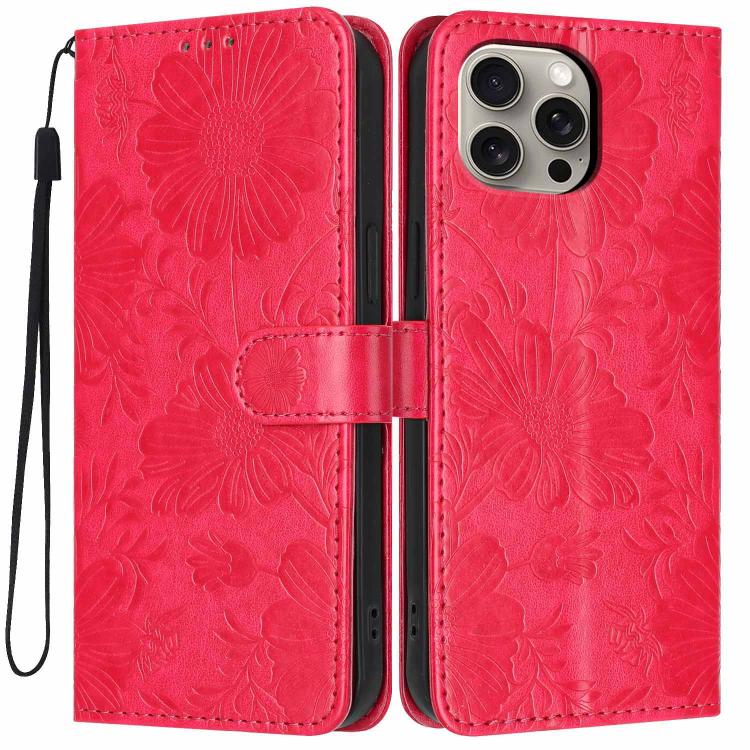 Funda de cuero para teléfono con relieve de girasol y cuerda negra pequeña, For iPhone 14, For iPhone 14 Pro, For iPhone 14 Pro Max, For iPhone 13 Pro Max, For iPhone 13 Pro, For iPhone 13, For iPhone 12 / 12 Pro, For iPhone 12 Pro Max