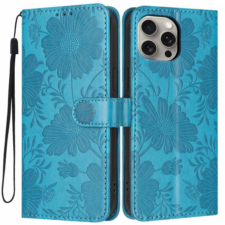 Funda de cuero para teléfono con relieve de girasol y cuerda negra pequeña, For iPhone 14, For iPhone 14 Pro, For iPhone 14 Pro Max, For iPhone 13 Pro Max, For iPhone 13 Pro, For iPhone 13, For iPhone 12 / 12 Pro, For iPhone 12 Pro Max