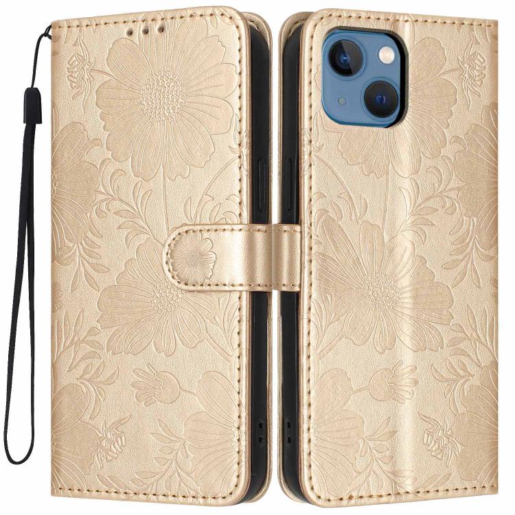 Funda de cuero para teléfono con relieve de girasol y cuerda negra pequeña, For iPhone 14, For iPhone 14 Pro, For iPhone 14 Pro Max, For iPhone 13 Pro Max, For iPhone 13 Pro, For iPhone 13, For iPhone 12 / 12 Pro, For iPhone 12 Pro Max