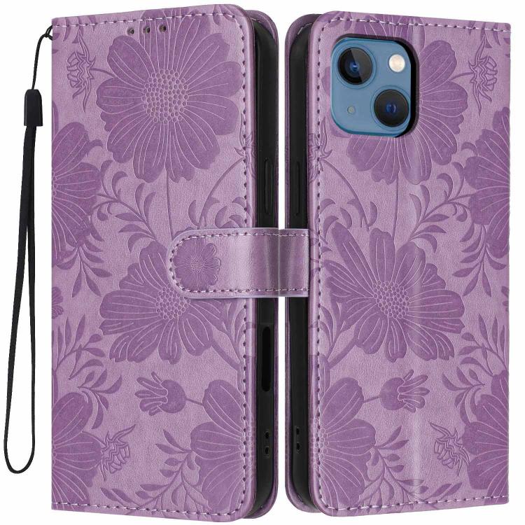 Funda de cuero para teléfono con relieve de girasol y cuerda negra pequeña, For iPhone 14, For iPhone 14 Pro, For iPhone 14 Pro Max, For iPhone 13 Pro Max, For iPhone 13 Pro, For iPhone 13, For iPhone 12 / 12 Pro, For iPhone 12 Pro Max