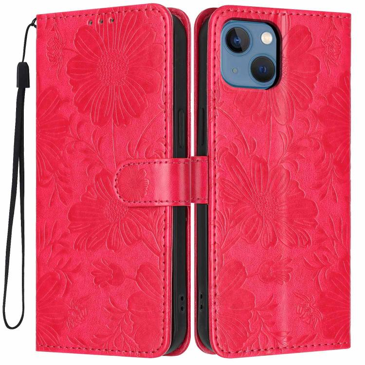 Funda de cuero para teléfono con relieve de girasol y cuerda negra pequeña, For iPhone 14, For iPhone 14 Pro, For iPhone 14 Pro Max, For iPhone 13 Pro Max, For iPhone 13 Pro, For iPhone 13, For iPhone 12 / 12 Pro, For iPhone 12 Pro Max