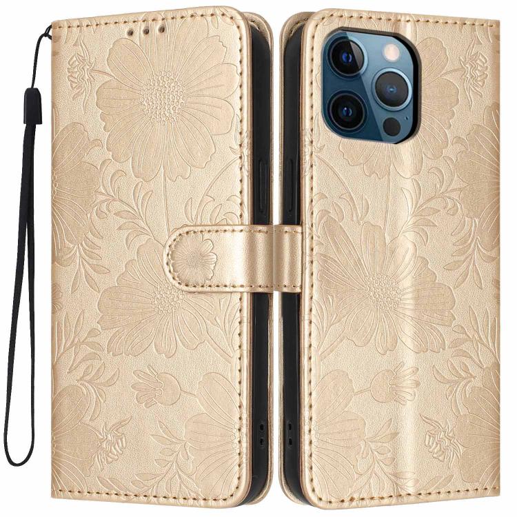 Funda de cuero para teléfono con relieve de girasol y cuerda negra pequeña, For iPhone 14, For iPhone 14 Pro, For iPhone 14 Pro Max, For iPhone 13 Pro Max, For iPhone 13 Pro, For iPhone 13, For iPhone 12 / 12 Pro, For iPhone 12 Pro Max