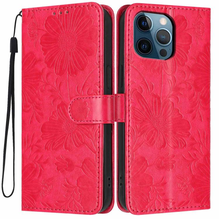 Funda de cuero para teléfono con relieve de girasol y cuerda negra pequeña, For iPhone 14, For iPhone 14 Pro, For iPhone 14 Pro Max, For iPhone 13 Pro Max, For iPhone 13 Pro, For iPhone 13, For iPhone 12 / 12 Pro, For iPhone 12 Pro Max