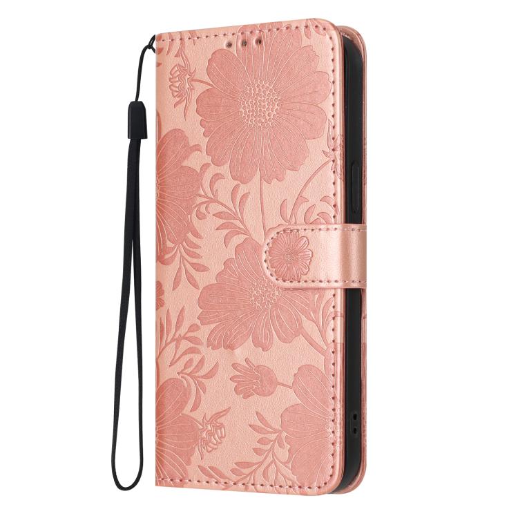 Funda de cuero para teléfono con relieve de girasol y cuerda negra pequeña, For iPhone 18 Pro, For iPhone 18 Pro Max, For iPhone 16e / 17e, For iPhone 17 Pro Max, For iPhone 17 Pro, For iPhone 17, For iPhone Air, For iPhone 16 Pro Max