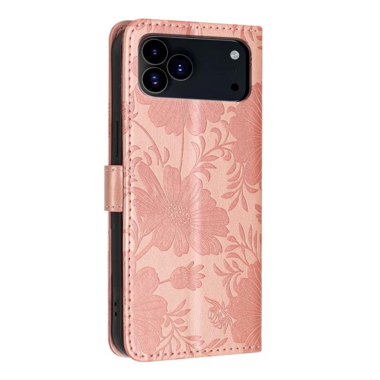 Funda de cuero para teléfono con relieve de girasol y cuerda negra pequeña, For iPhone 18 Pro, For iPhone 18 Pro Max, For iPhone 16e / 17e, For iPhone 17 Pro Max, For iPhone 17 Pro, For iPhone 17, For iPhone Air, For iPhone 16 Pro Max