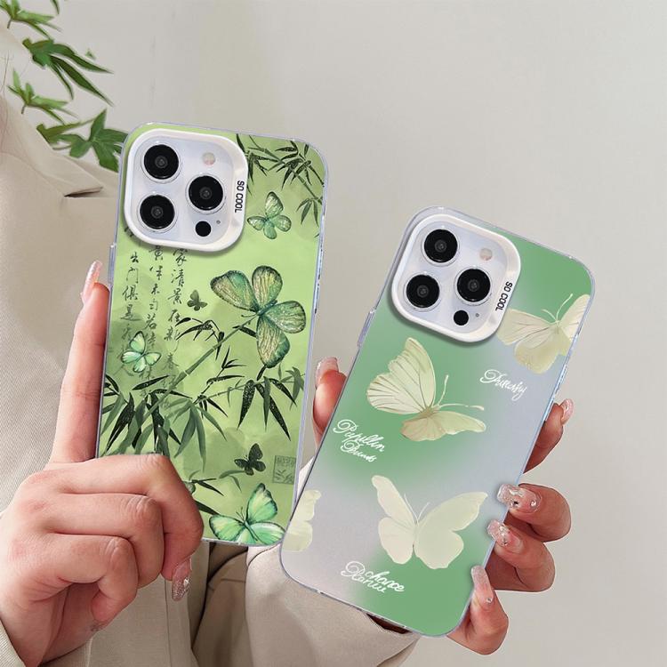 Funda híbrida de PC y TPU con diseño de mariposa y baño de plata, For iPhone 17e / 16e, For iPhone 17 Pro Max, For iPhone 17 Pro, For iPhone 17, For iPhone Air, For iPhone 16 Pro Max