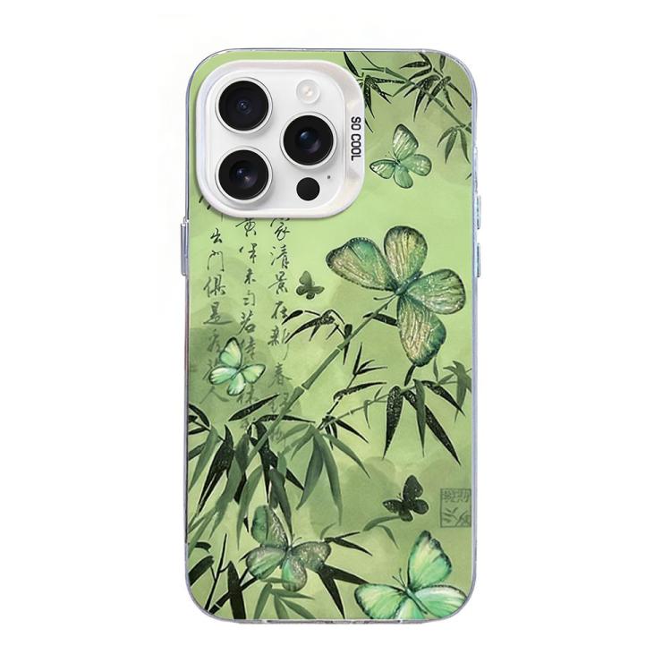 Funda híbrida de PC y TPU con diseño de mariposa y baño de plata, For iPhone 16 Pro, For iPhone 16 Plus, For iPhone 16, For iPhone 15 Pro Max, For iPhone 15 Pro, For iPhone 15 Plus