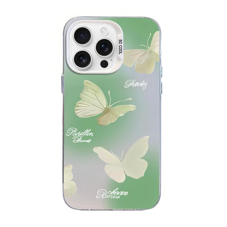 Funda híbrida de PC y TPU con diseño de mariposa y baño de plata, For iPhone 16 Pro, For iPhone 16 Plus, For iPhone 16, For iPhone 15 Pro Max, For iPhone 15 Pro, For iPhone 15 Plus