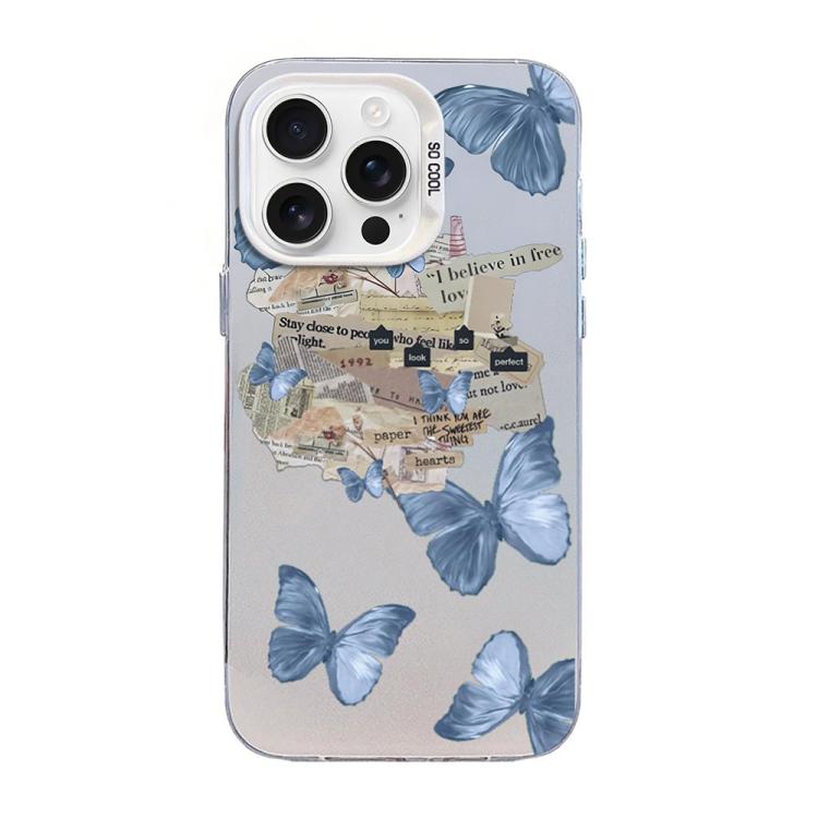 Funda híbrida de PC y TPU con diseño de mariposa y baño de plata, For iPhone 16 Pro, For iPhone 16 Plus, For iPhone 16, For iPhone 15 Pro Max, For iPhone 15 Pro, For iPhone 15 Plus
