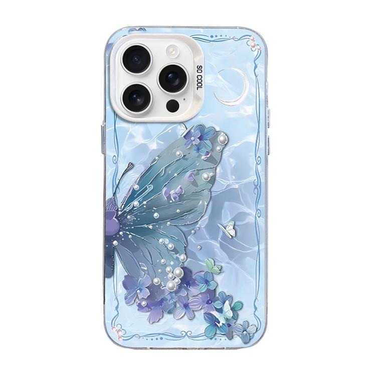 Funda híbrida de PC y TPU con diseño de mariposa y baño de plata, For iPhone 16 Pro, For iPhone 16 Plus, For iPhone 16, For iPhone 15 Pro Max, For iPhone 15 Pro, For iPhone 15 Plus