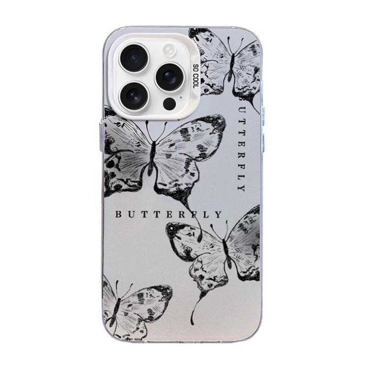 Funda híbrida de PC y TPU con diseño de mariposa y baño de plata, For iPhone 16 Pro, For iPhone 16 Plus, For iPhone 16, For iPhone 15 Pro Max, For iPhone 15 Pro, For iPhone 15 Plus
