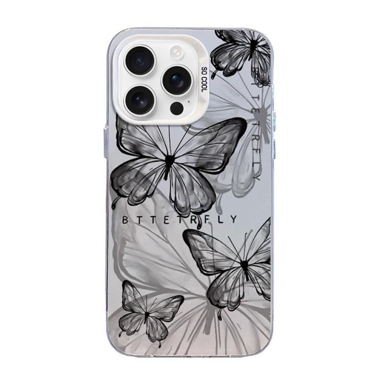 Funda híbrida de PC y TPU con diseño de mariposa y baño de plata, For iPhone 16 Pro, For iPhone 16 Plus, For iPhone 16, For iPhone 15 Pro Max, For iPhone 15 Pro, For iPhone 15 Plus
