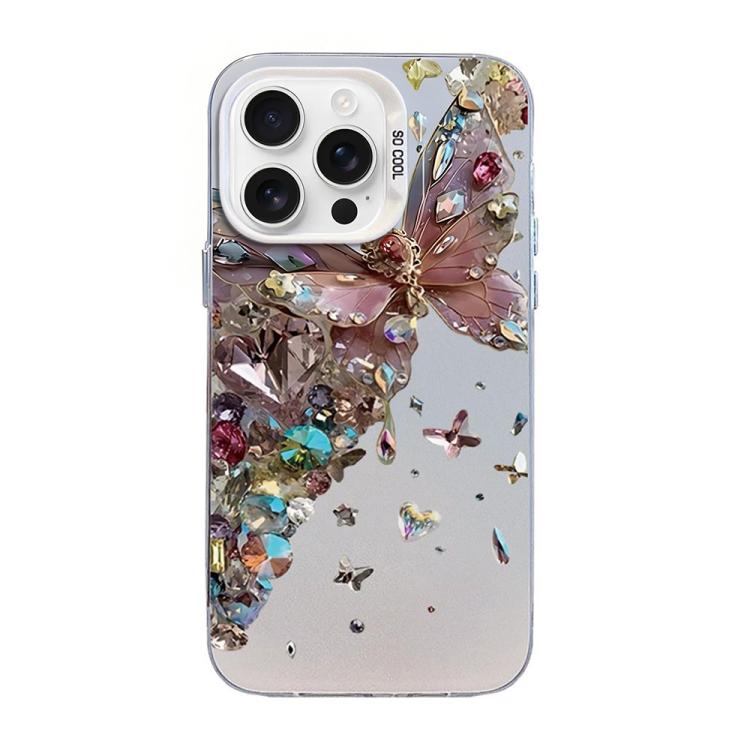 Funda híbrida de PC y TPU con diseño de mariposa y baño de plata, For iPhone 16 Pro, For iPhone 16 Plus, For iPhone 16, For iPhone 15 Pro Max, For iPhone 15 Pro, For iPhone 15 Plus
