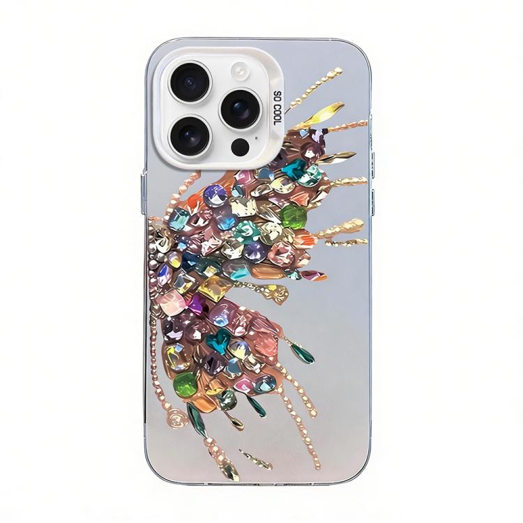 Funda híbrida de PC y TPU con diseño de mariposa y baño de plata, For iPhone 16 Pro, For iPhone 16 Plus, For iPhone 16, For iPhone 15 Pro Max, For iPhone 15 Pro, For iPhone 15 Plus
