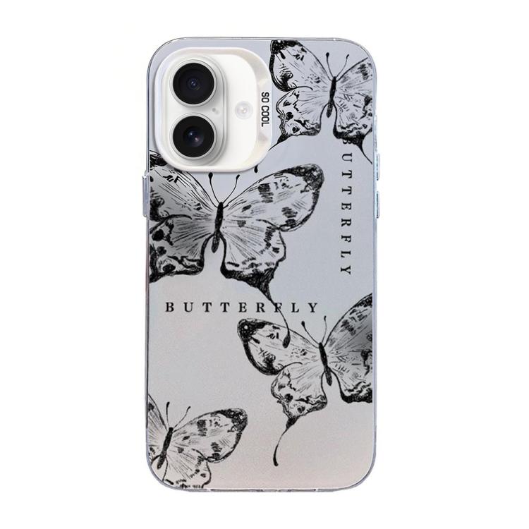 Funda híbrida de PC y TPU con diseño de mariposa y baño de plata, For iPhone 16 Pro, For iPhone 16 Plus, For iPhone 16, For iPhone 15 Pro Max, For iPhone 15 Pro, For iPhone 15 Plus