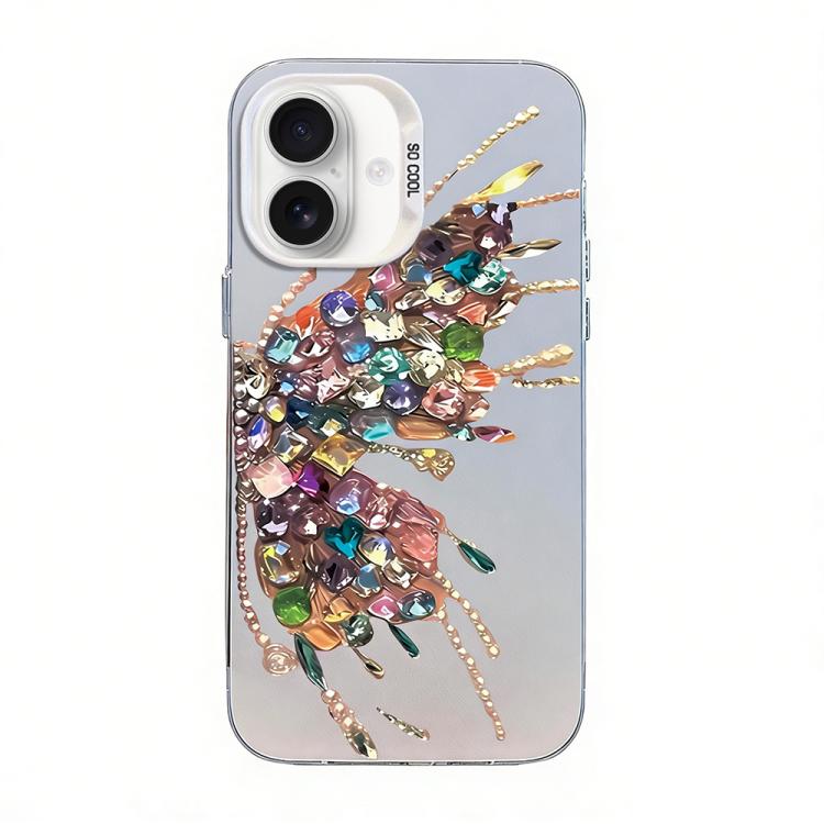 Funda híbrida de PC y TPU con diseño de mariposa y baño de plata, For iPhone 16 Pro, For iPhone 16 Plus, For iPhone 16, For iPhone 15 Pro Max, For iPhone 15 Pro, For iPhone 15 Plus